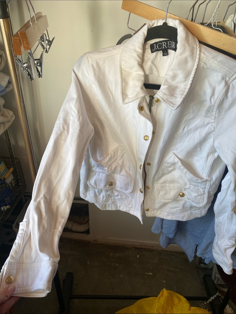 J. Crew White Cotton Snap-Front Jean Jacket xs
